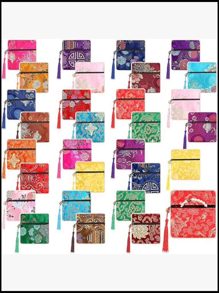 30 Pcs Chinese Silk Brocade Coin Purse Pouch With Tassel Embroidered Organizer